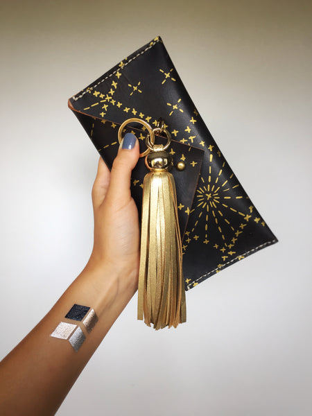 Formative Designs Leather Clutch and Gold Tassle